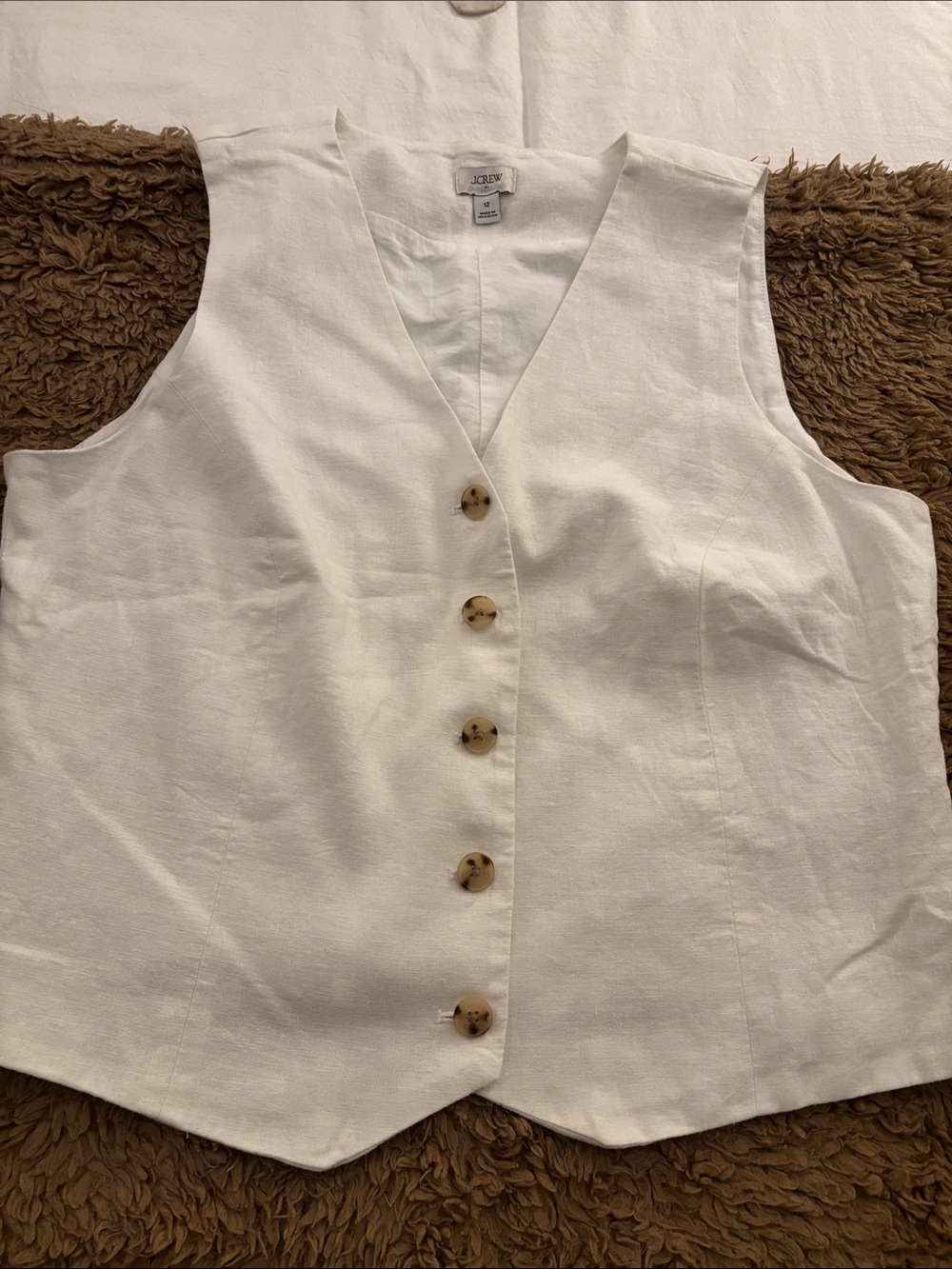 J. Crew Factory White Linen-Blend Button Front Vest